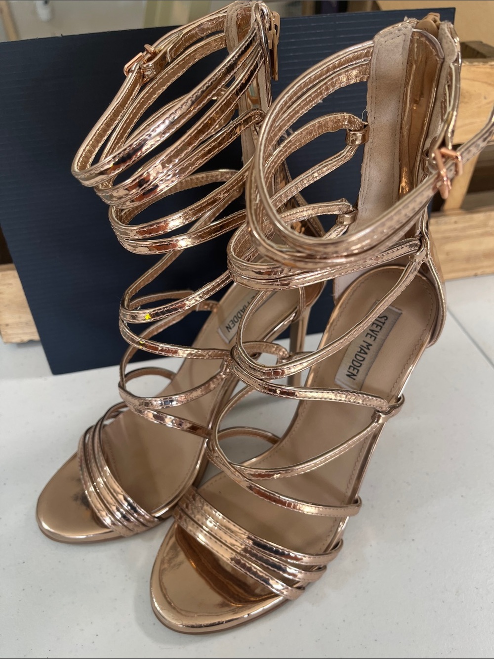 Steve Madden Metallic Rose Gold Strappy High Heels